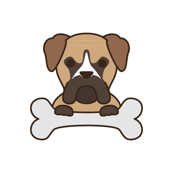 Cute little dog bull mastiff with bone fill style icon - Stok Vektor