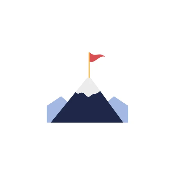 Mountain with success flag flat style icon — Wektor stockowy