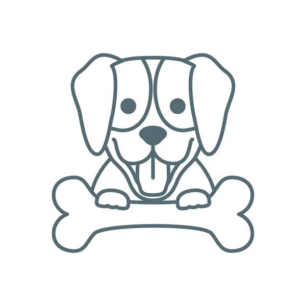 Cute little labrador dog with bone line style icon — Stock vektor