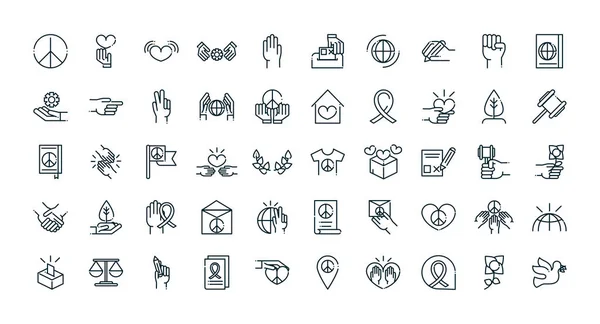 Peace and human rights icons set line — Vettoriale Stock