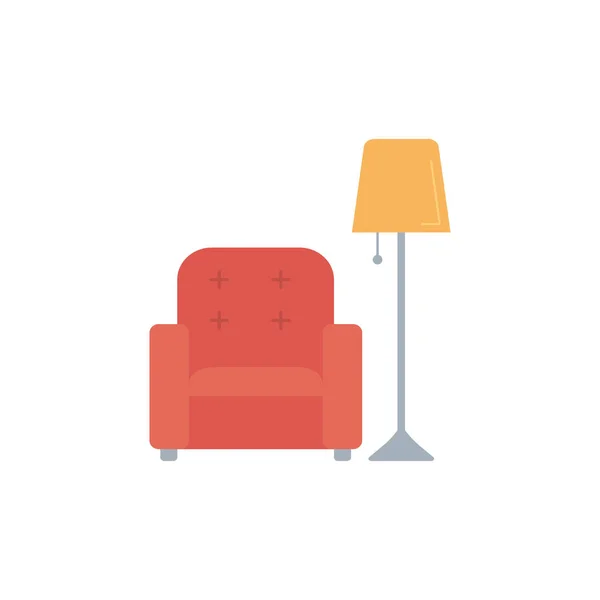 Casa isolata sedia e lampada design piatto — Vettoriale Stock