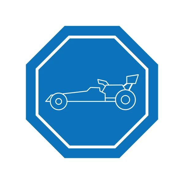 Raceauto binnen verkeersteken pictogram blok lijn ontwerp — Stockvector