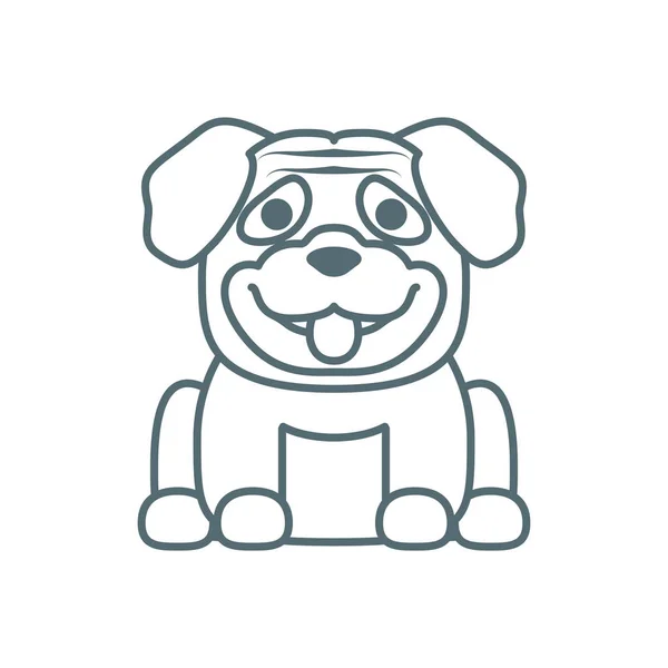 Roztomilý malý pug pes linie styl ikony — Stockový vektor