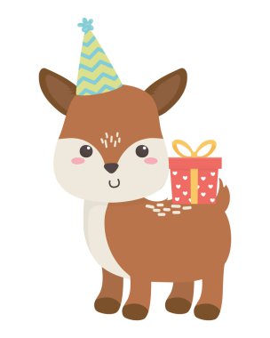 Mutlu Doğum günü simgesi tasarımı ile Ren geyiği karikatür