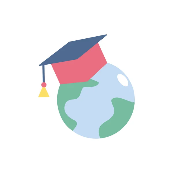 Dünya mezuniyeti şapka okulu eğitimi düz stil öğrenme — Stok Vektör