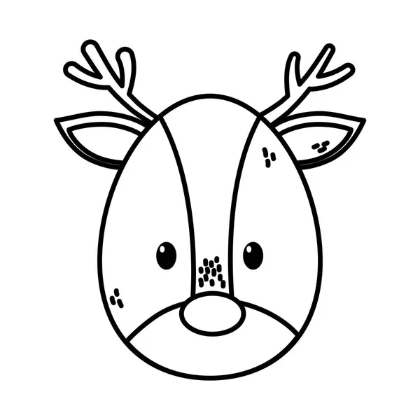 Reindeer head character merry christmas thick line — Stock Vector