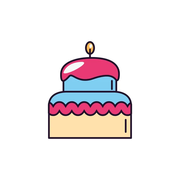 Birthday cake candle sweet and candies icon line fill — Stock Vector