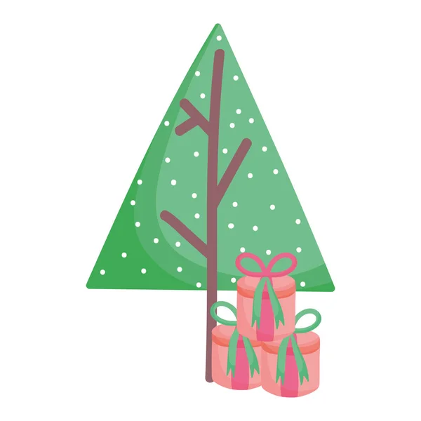 Noel 'i kutlayan hediye kutularıyla dolu bir ağaç — Stok Vektör
