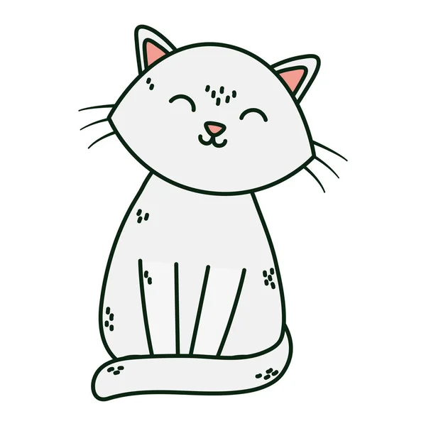 Cute white cat sitting pet icon — Stock Vector