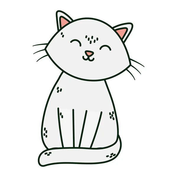 Cute white cat sitting pet icon —  Vetores de Stock