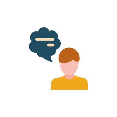 talking man with speech bubble flat style