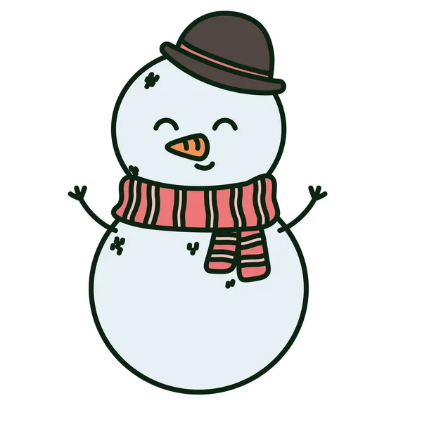 Snowman with hat and scarf merry christmas — Stock vektor