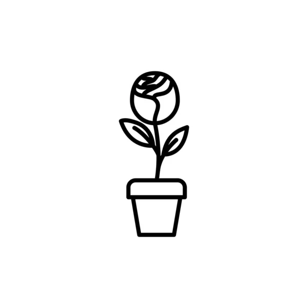 Ros blomma i potten linje stil ikon — Stock vektor