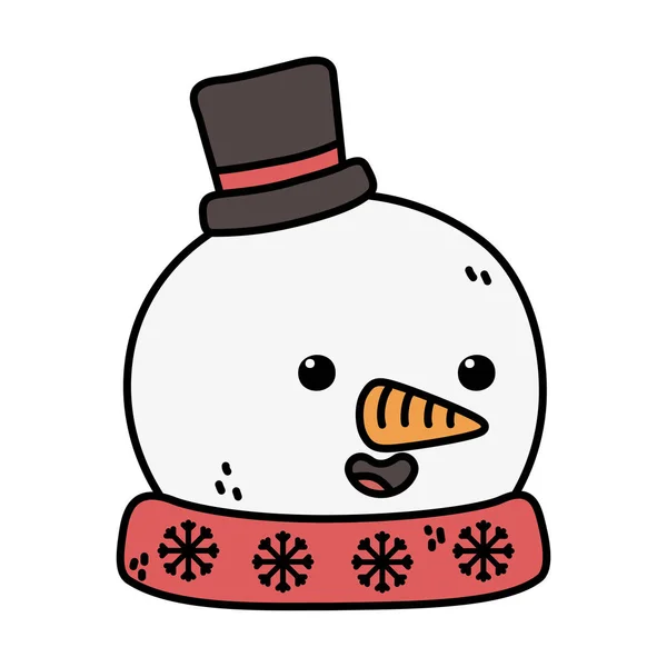 Snowman with black hat and carrot nose decoration merry christmas — Image vectorielle