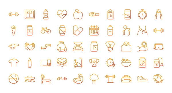 Sport gym fitness icons set gradient line — Vector de stock