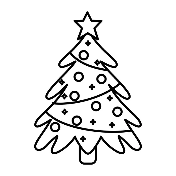 Tree star balls decoration merry christmas card thick line — Image vectorielle