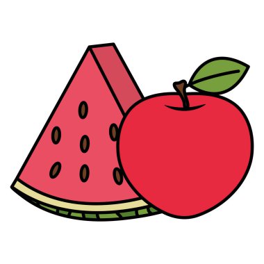 Taze karpuz ve elma meyveleri.