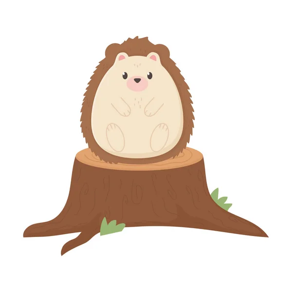 Cute hedgehog on trunk autumn on white background — Stockový vektor