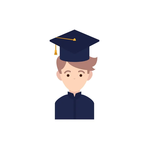 帽子の卒業式フラットスタイルの学生少年 — ストックベクタ
