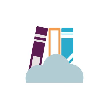 okul kitapları ve bulut düz stil simgesi