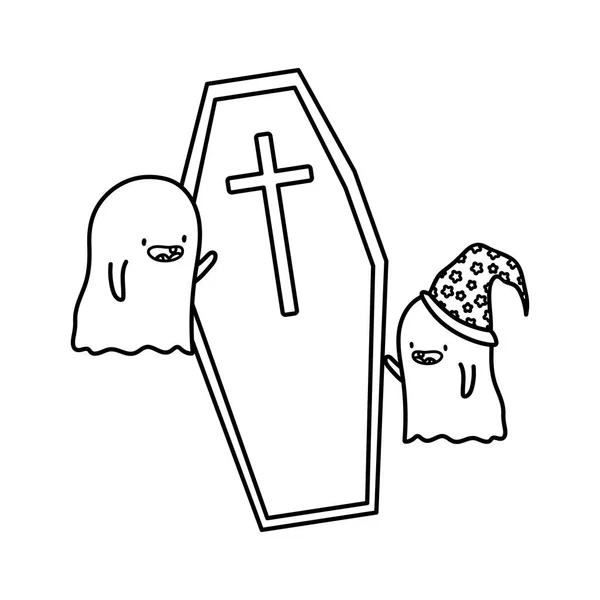 棺の幽霊トリックや幸せなハロウィンを扱う — ストックベクタ