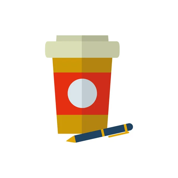 Isolated coffee mug and pen icon flat vector design — 스톡 벡터