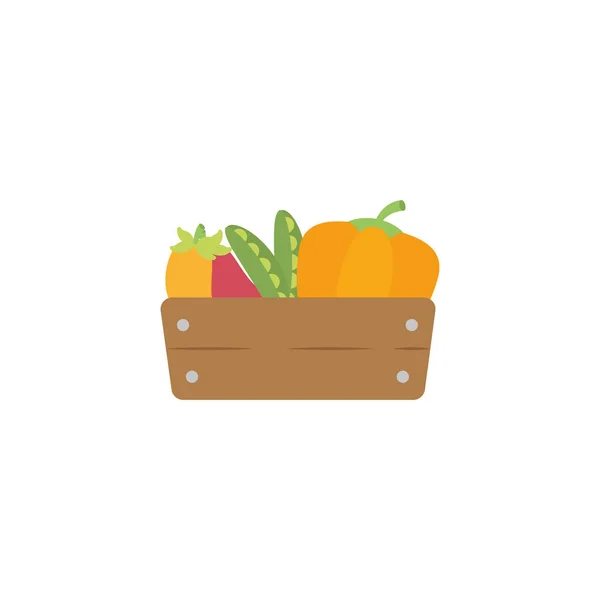 Tahta kutu içinde sebzeler düz stil simgesi — Stok Vektör