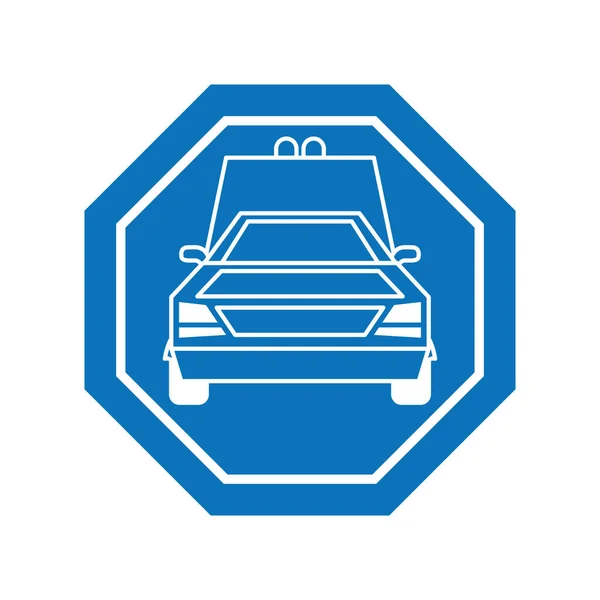 Van car inside road sign icon block line design. — Vector de stock