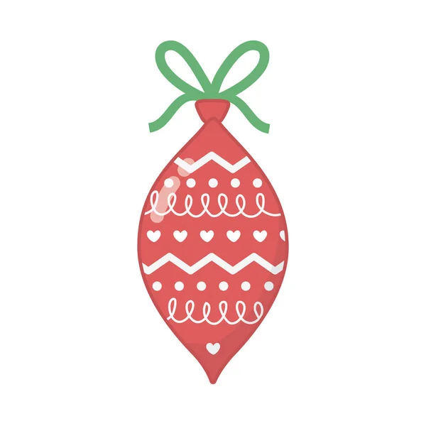 Decorated ball ribbon hearts celebration merry christmas — Διανυσματικό Αρχείο