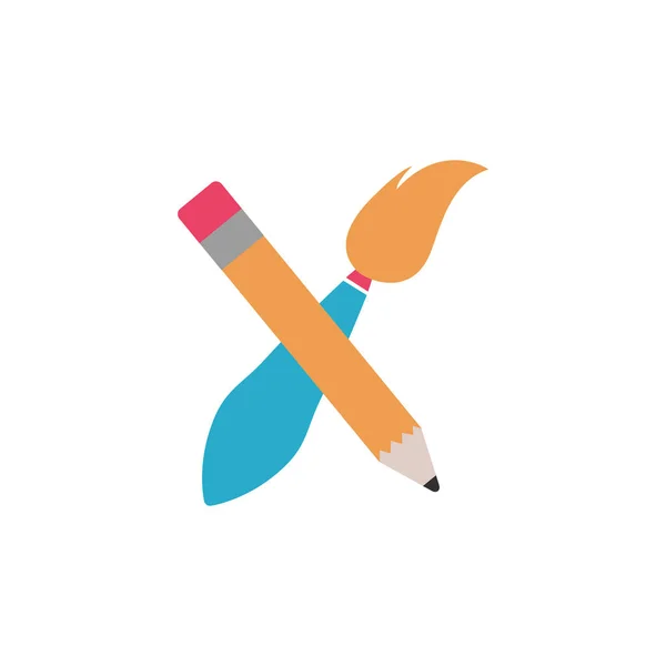 School paint brush with pencil flat style icon — Stockvektor