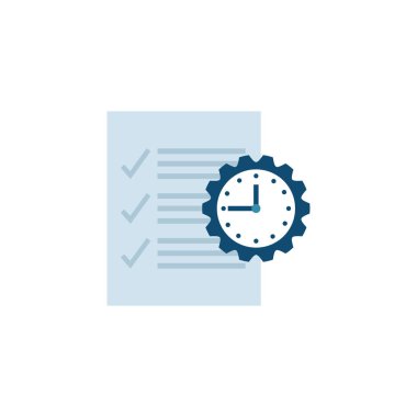 document with clock in gear shape flat style