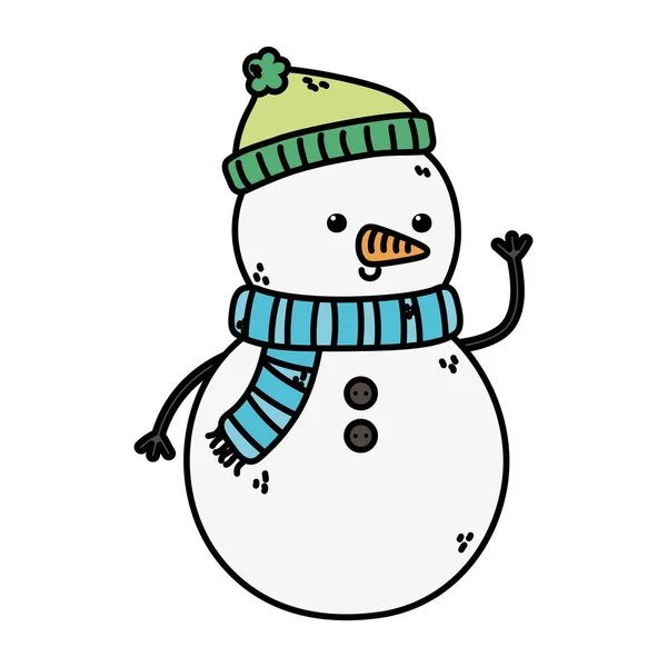 Snowman with hat and scarf decoration merry christmas — Image vectorielle