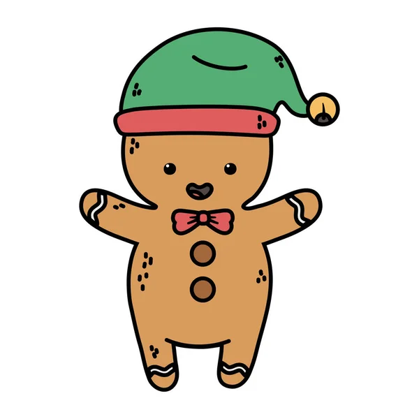 Gingerbread man with green hat decoration merry christmas — Stockvektor