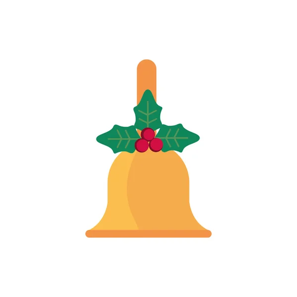 Gold bell with mistletoe decoration happy christmas icon — Vector de stock