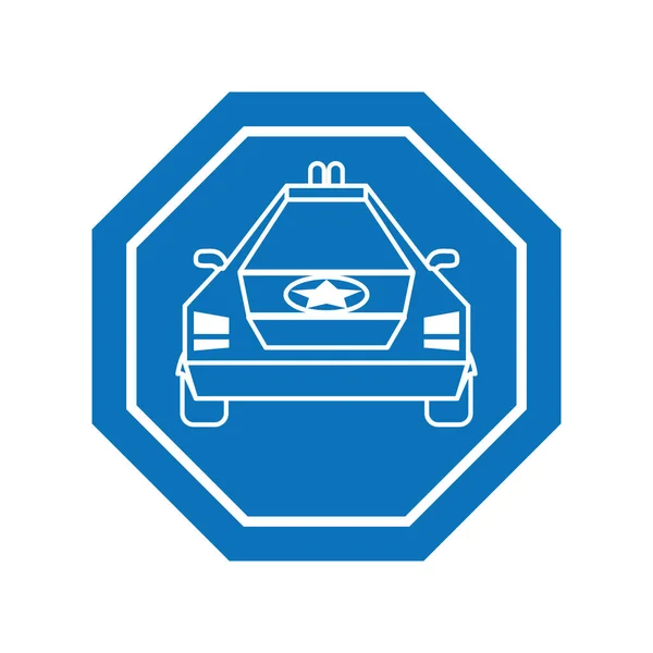 Police car inside road sign icon block line design — Image vectorielle