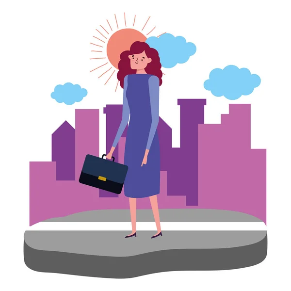 Businesswoman avatar with suitcase design vector illustration — стоковый вектор