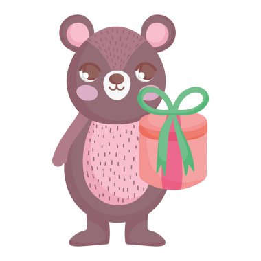 cute bear with gift merry christmas card