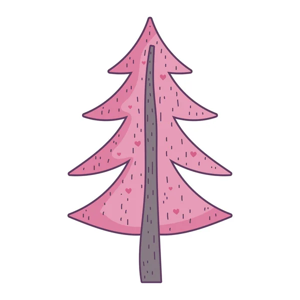 Pink pine tree hearts love decoration — ストックベクタ