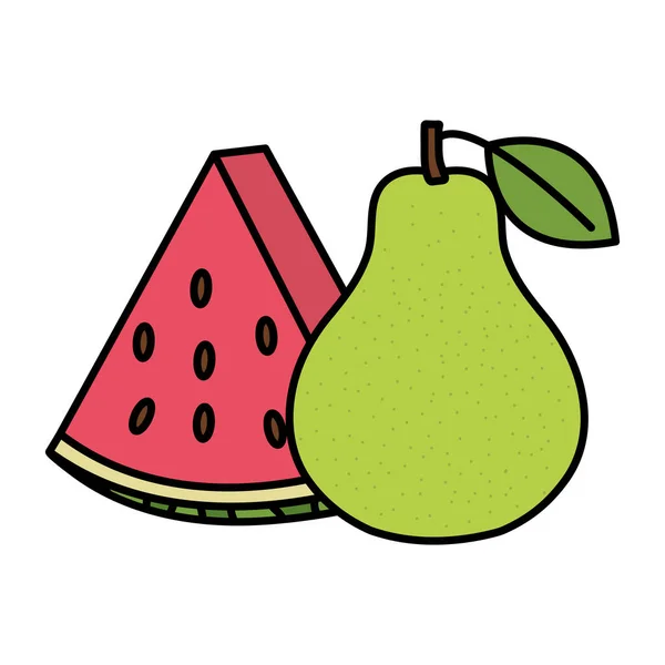 Frische Wassermelone und Birnenfrüchte — Stockvektor