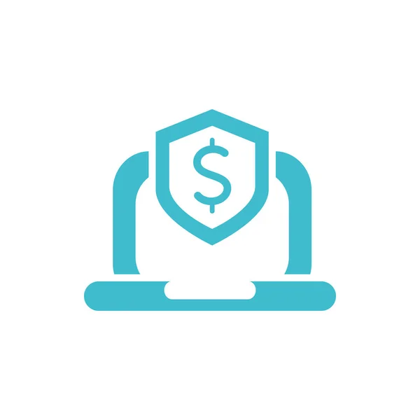 Laptop shield money business finance color silhouette — Stockvektor