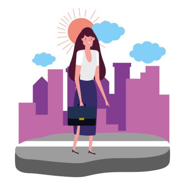 Businesswoman avatar with suitcase design vector illustration