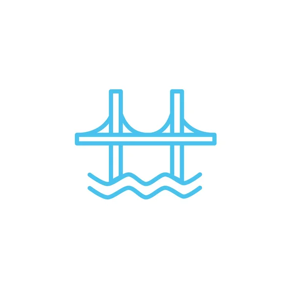 Puente con icono de la línea de ondas — Vector de stock