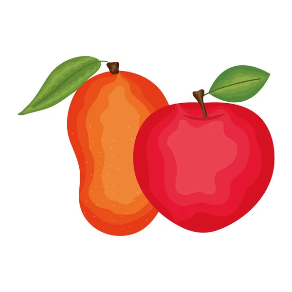 Taze mango ve elma meyvesi — Stok Vektör