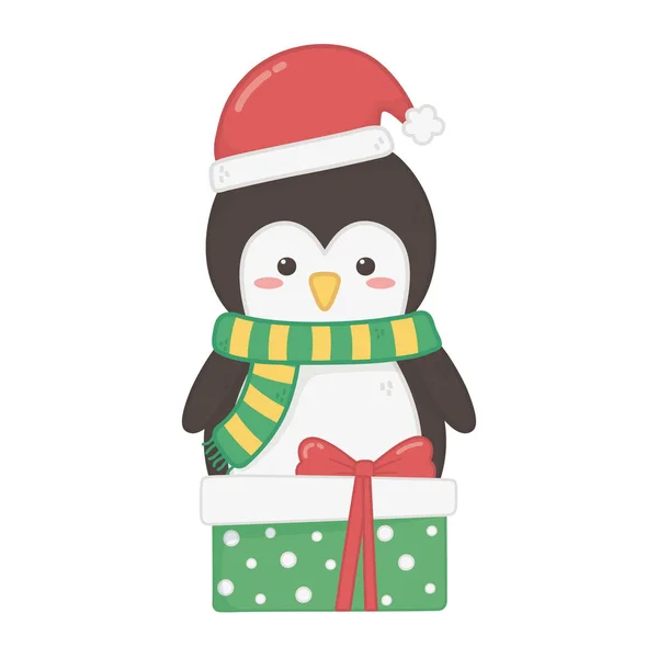 Пингвин в шляпе и подарочной коробке — стоковый вектор
