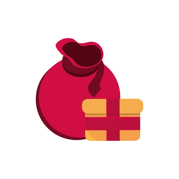 Röd väska med gåva dekoration glad jul ikon — Stock vektor