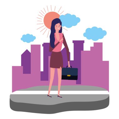 Businesswoman avatar with suitcase design vector illustration