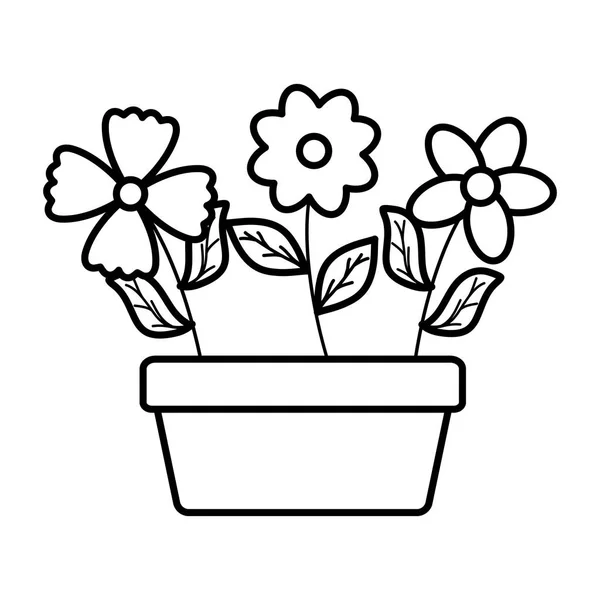 Jardín de flores y hojas en maceta de cerámica cuadrada decoración — Vector de stock