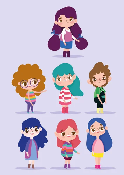 Animazione personaggio cartoni animati piccoli bambini gruppo — Vettoriale Stock