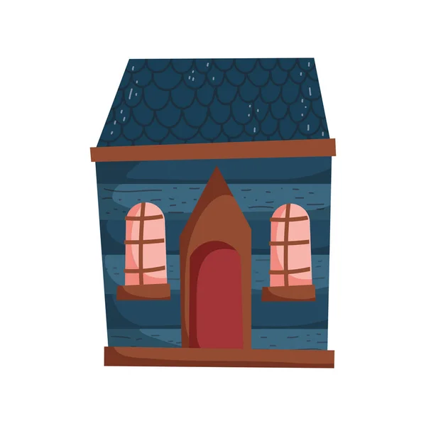 Cottage home village architecture cartoon icon — Vetor de Stock