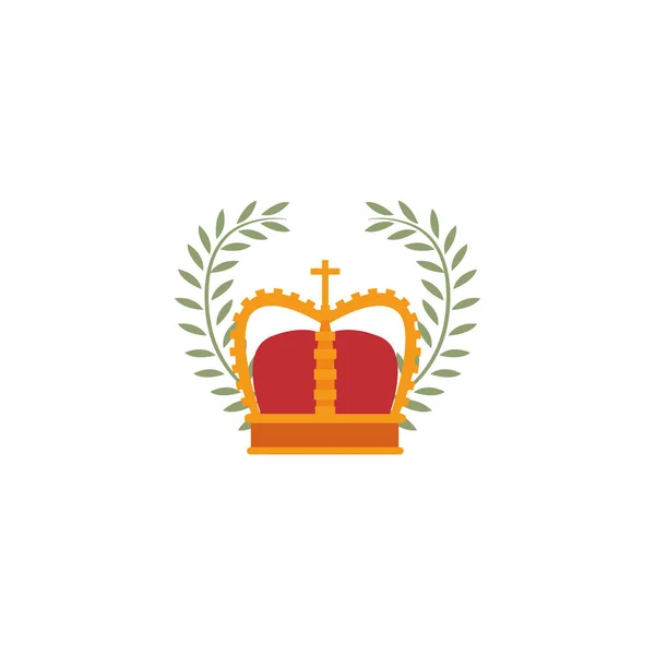 Coroa emblema antigo medieval design plano —  Vetores de Stock